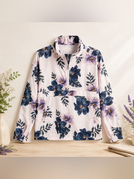 Thread & Supply Tops - Thread & Supply Tyrell Floral Print Pullover Anorak Jacket Pink Blue SizeL